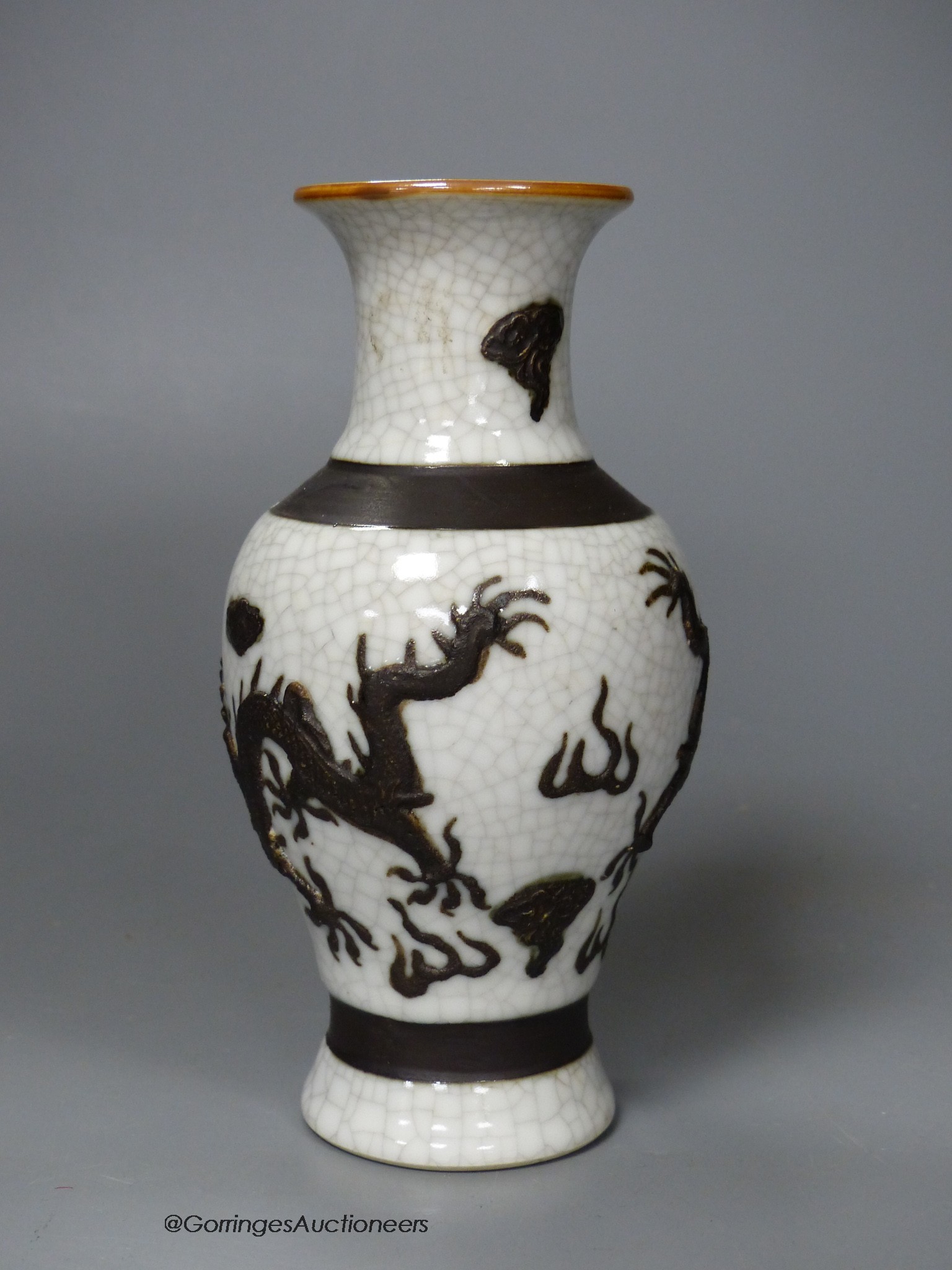 A Chinese crackle glaze 'dragon' vase, 16.5cm high